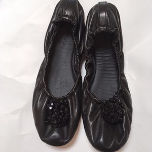 Simone Rocha black ballet flats w/beaded pompom